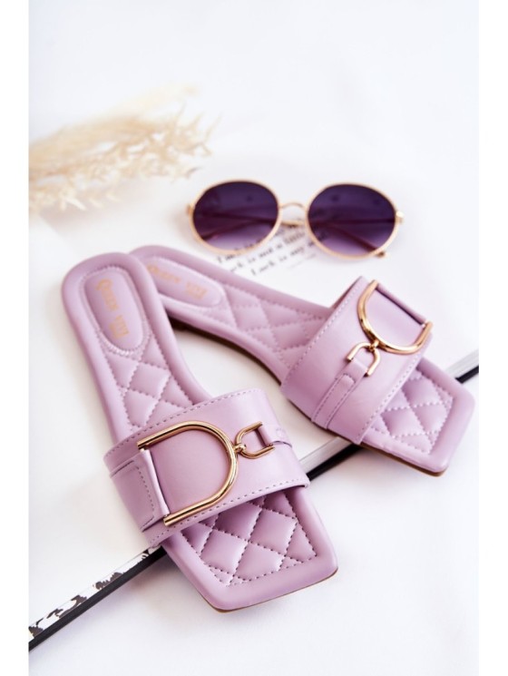 Women's Classic Leather Slippers With Decoration Violet Shilla 2