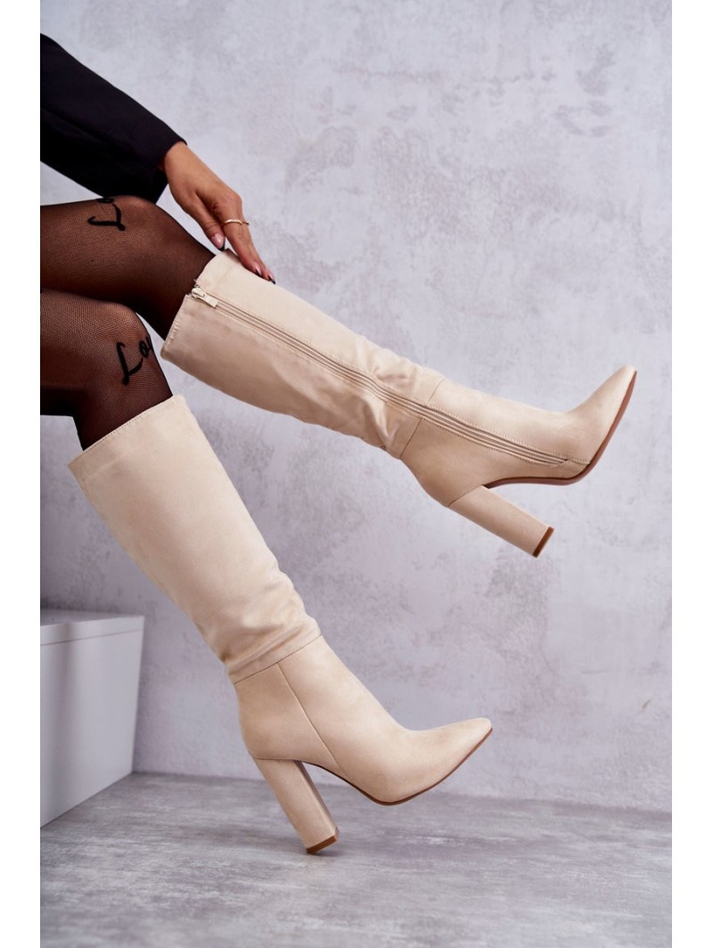 Classic Suede Heel Boots Beige Tressa