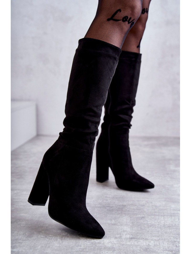 Classic Suede Heel Boots Schwarz Tressa