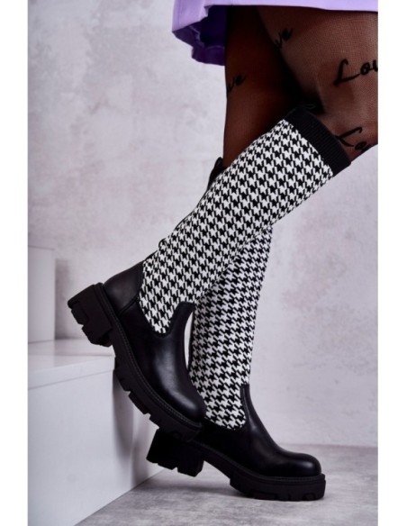 Women's Sock Boots Black-White Avira