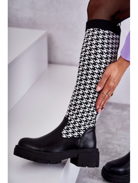 Women's Sock Boots Black-White Avira 2