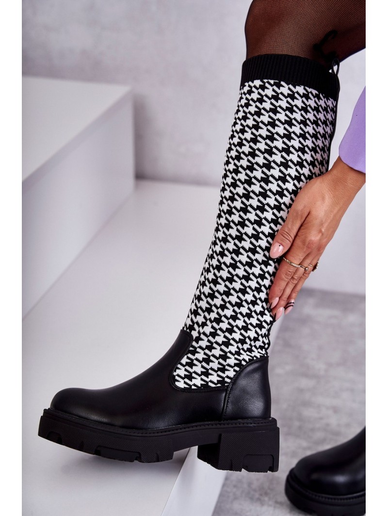 Women's Sock Boots Black-White Avira