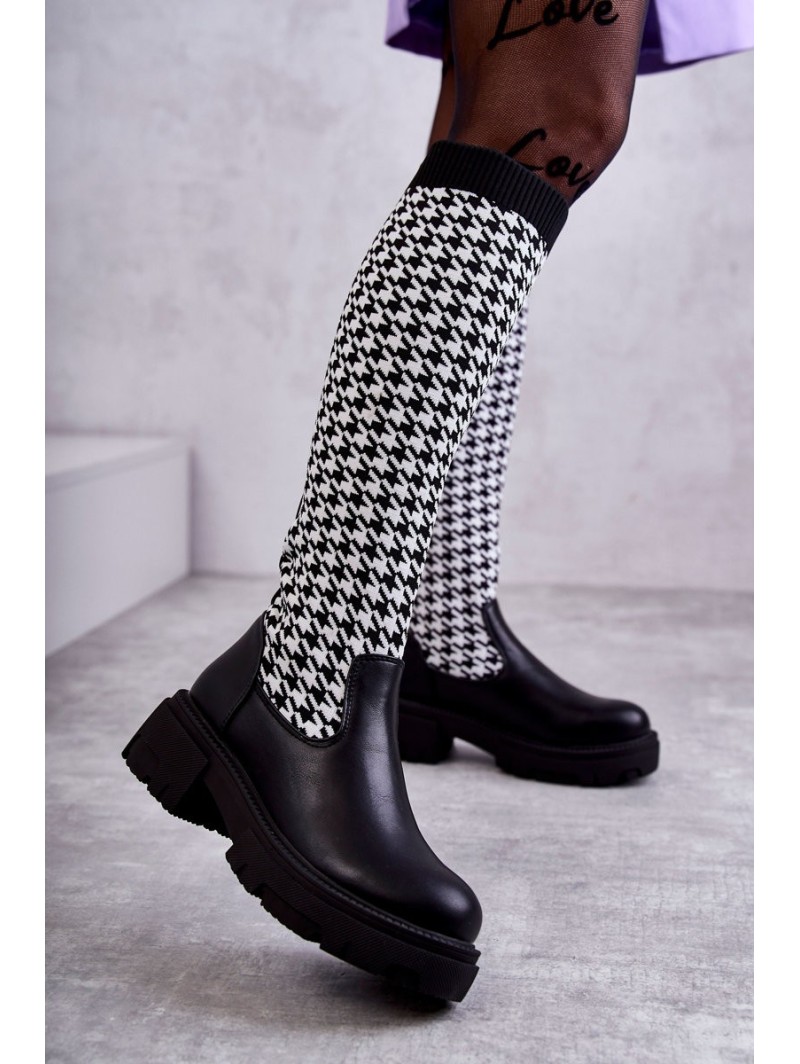 Women's Sock Boots Black-White Avira