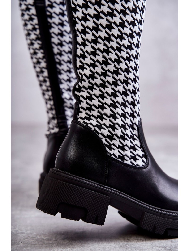 Women's Sock Boots Black-White Avira