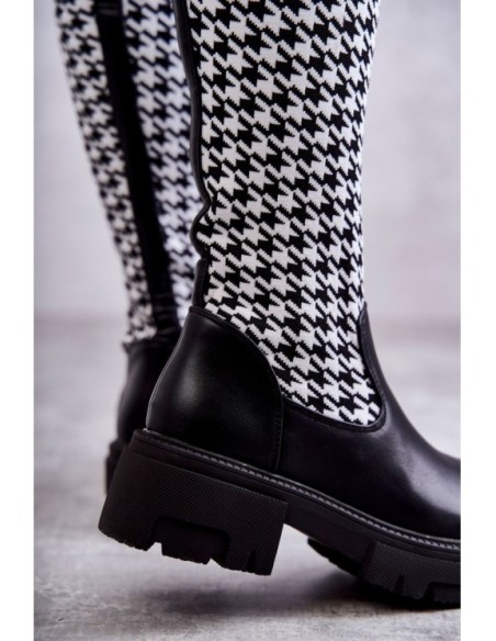 Women's Sock Boots Black-White Avira