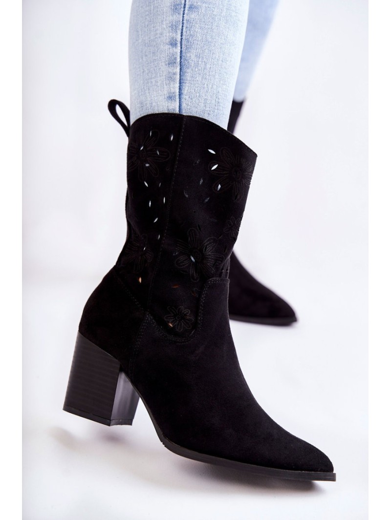 Women's Suede Boots With Cowboy Boots Black Ariane