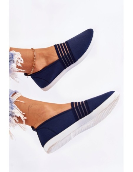 Women's Cloth Sneakers Slip-On Navy Blue Lilis