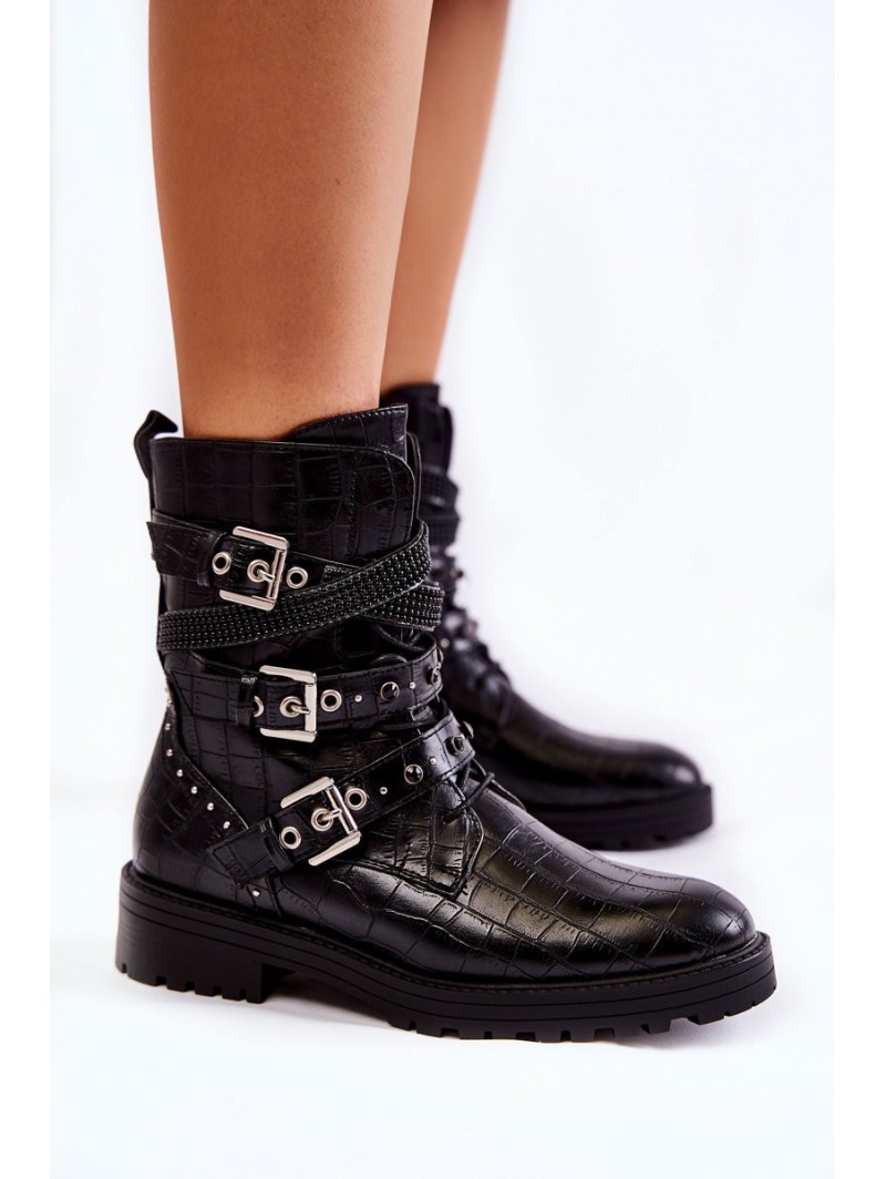 Women's Warm Boots With Strips Snake Black Lamberta