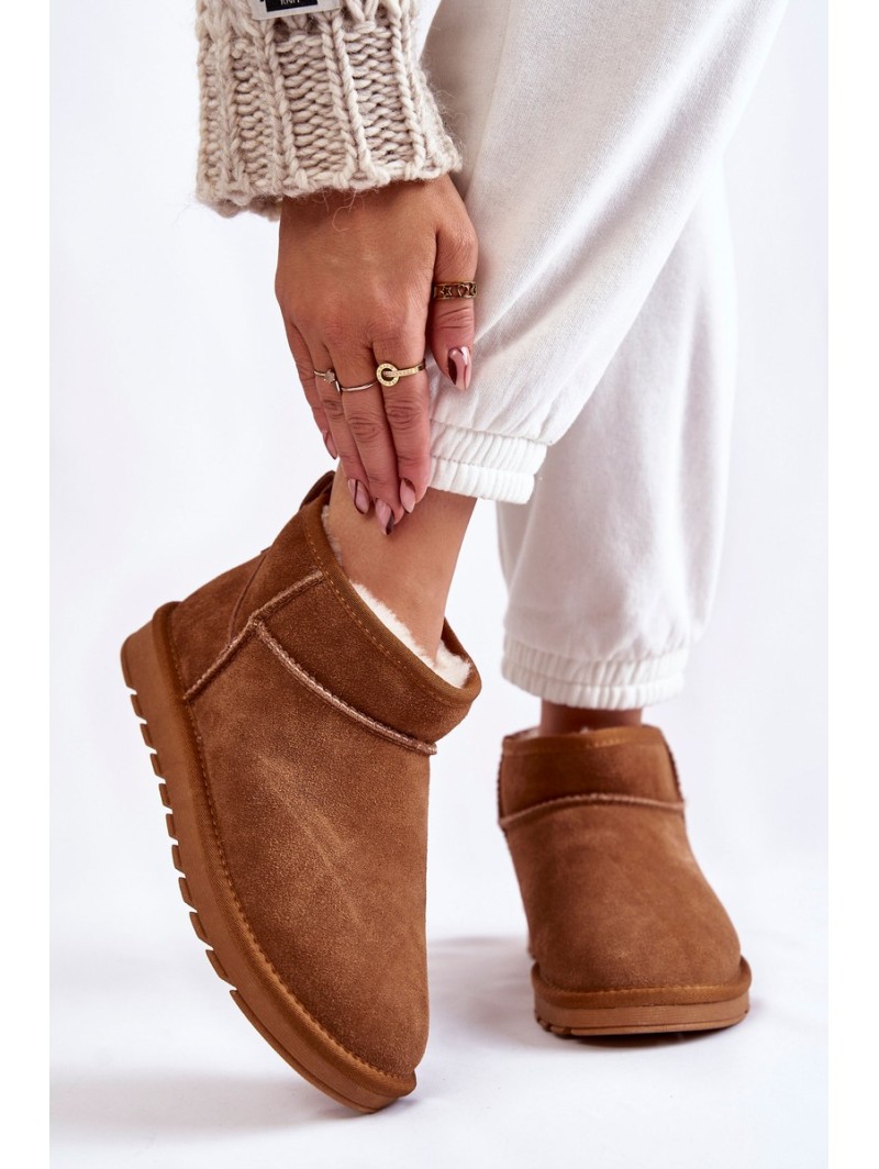 Women's Suede Low Snow Boots Camel Shelie