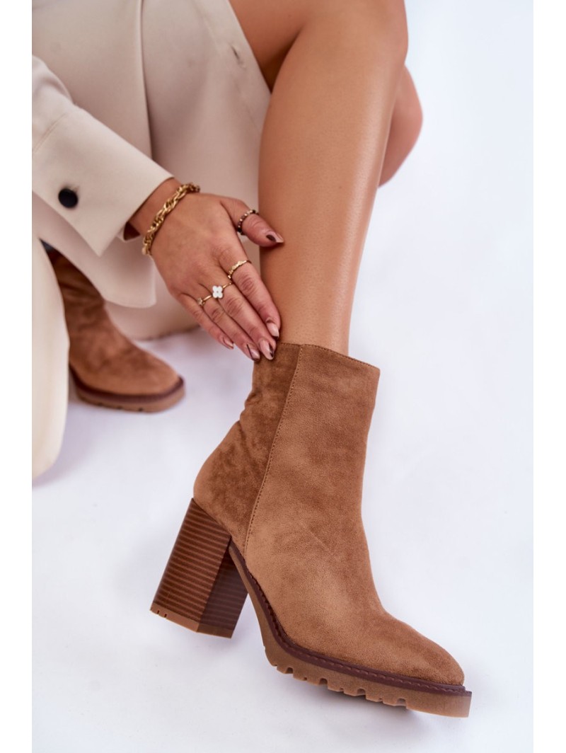 Women's Suede Boots On A Heel With A Zipper Camel Odette