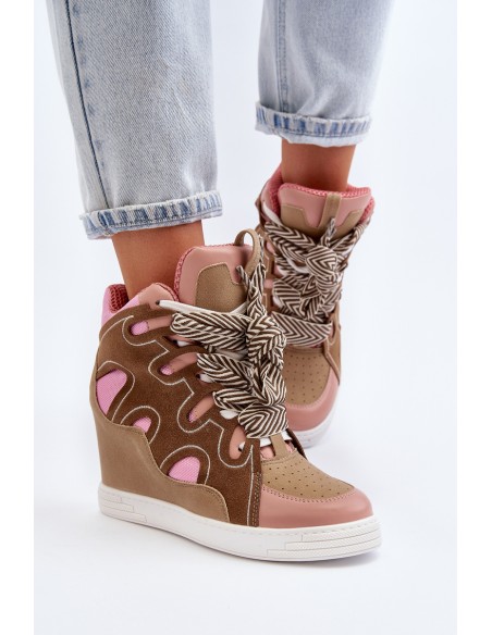 Women's Pink Wedge Sneakers Leoppa
