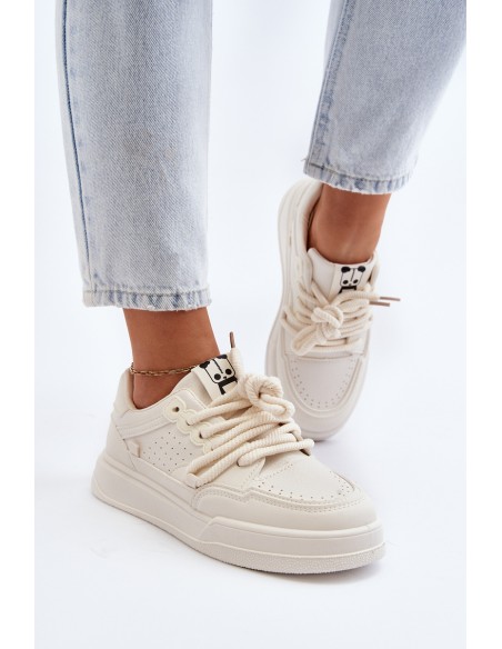 Women's Beige Faux Leather Sneakers Avanalis