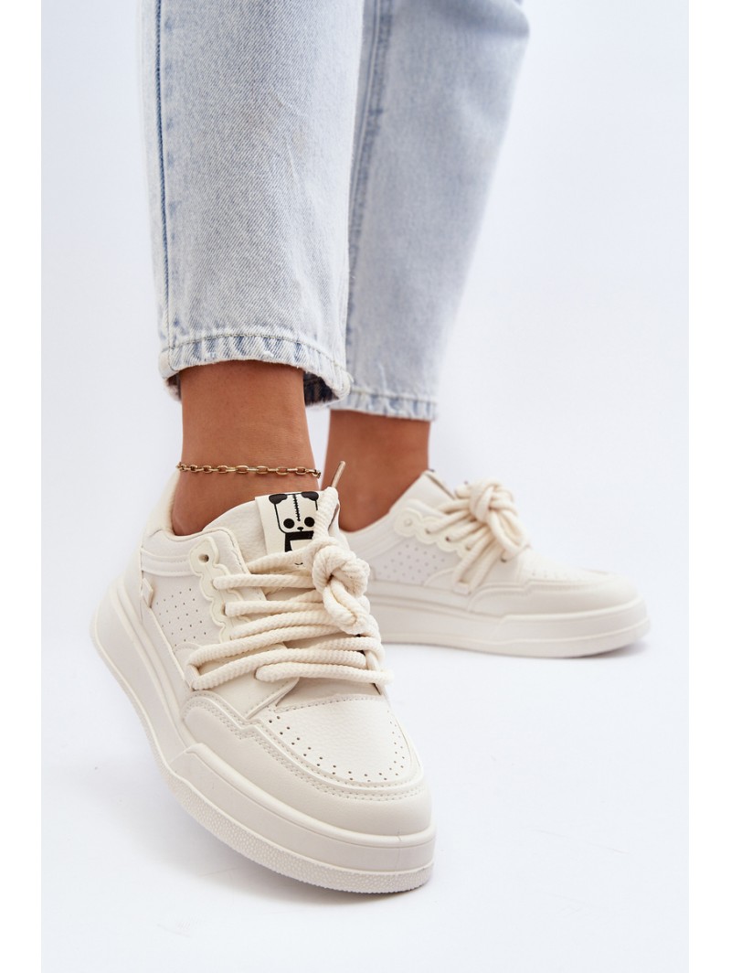 Women's Beige Faux Leather Sneakers Avanalis