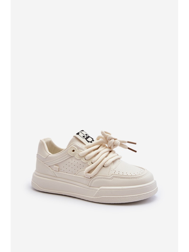 Women's Beige Faux Leather Sneakers Avanalis