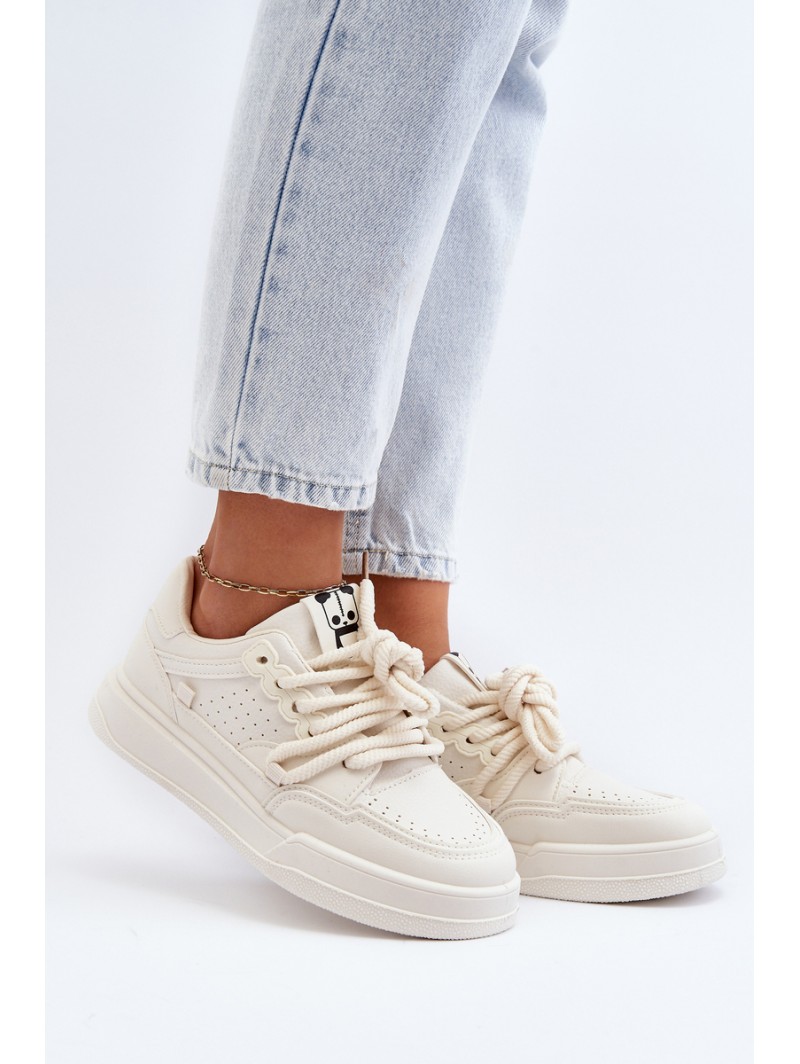 Women's Beige Faux Leather Sneakers Avanalis