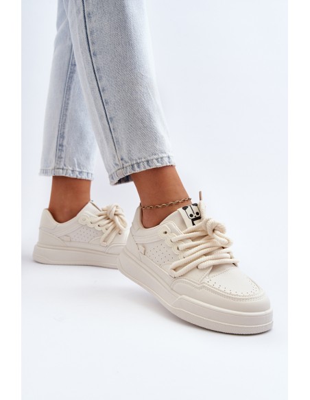 Women's Beige Faux Leather Sneakers Avanalis