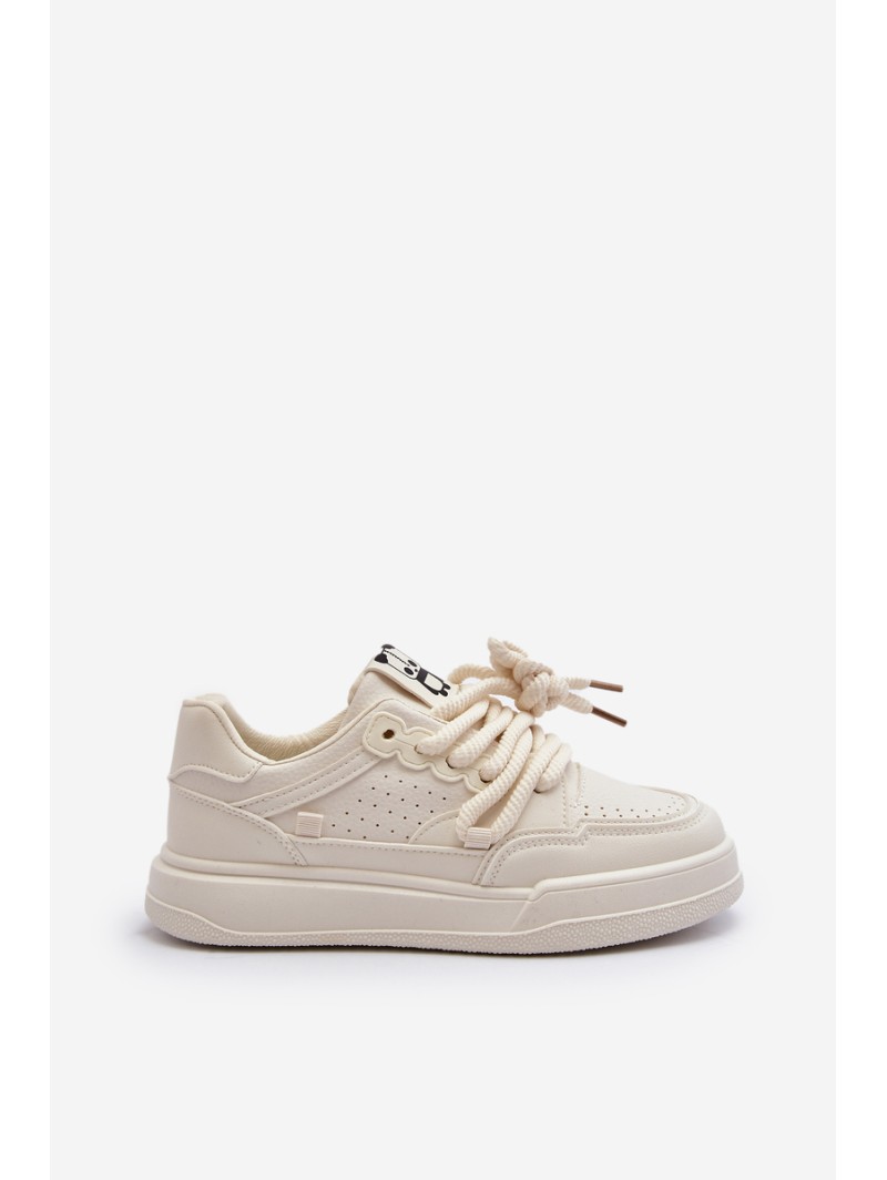 Women's Beige Faux Leather Sneakers Avanalis