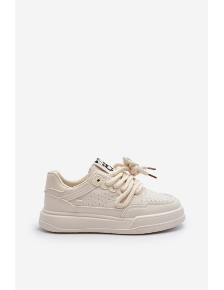 Women's Beige Faux Leather Sneakers Avanalis