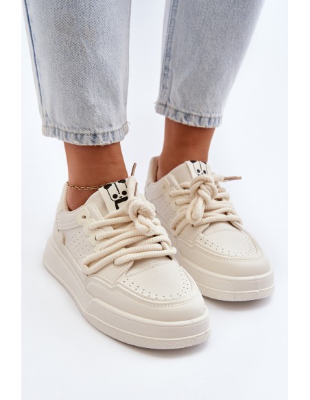 Women's Beige Faux Leather Sneakers Avanalis
