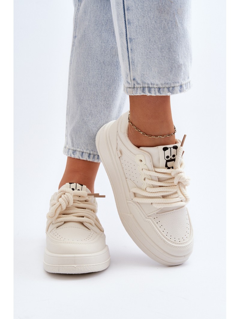Women's Beige Faux Leather Sneakers Avanalis