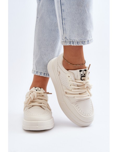 Women's Beige Faux Leather Sneakers Avanalis