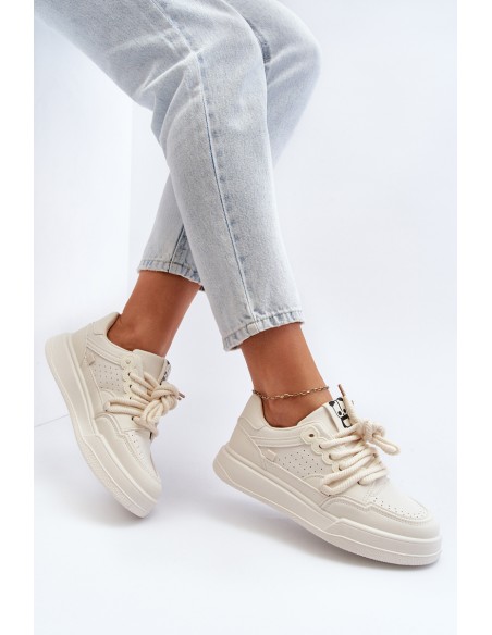 Women's Beige Faux Leather Sneakers Avanalis