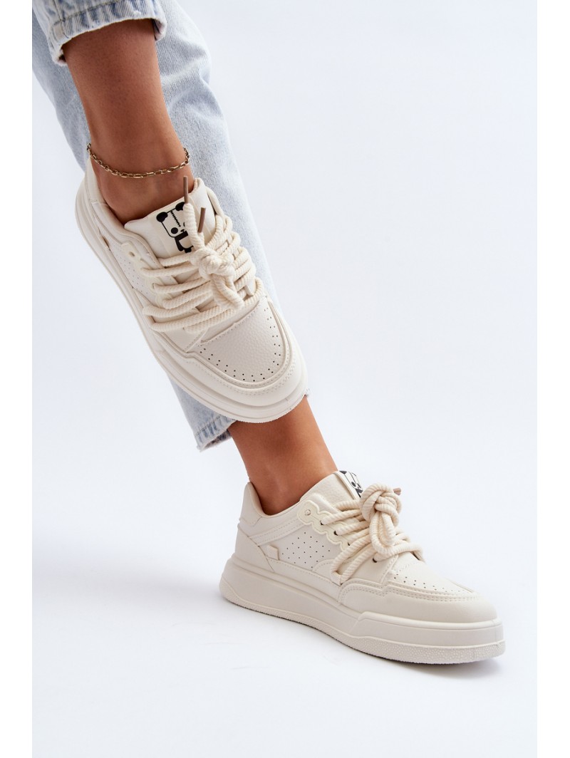 Women's Beige Faux Leather Sneakers Avanalis