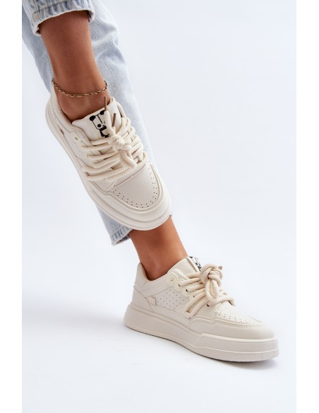 Women's Beige Faux Leather Sneakers Avanalis