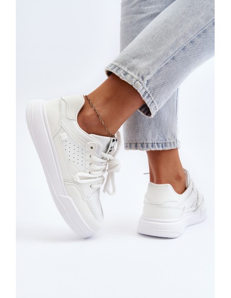 Women's White Faux Leather Sneakers Avanalis