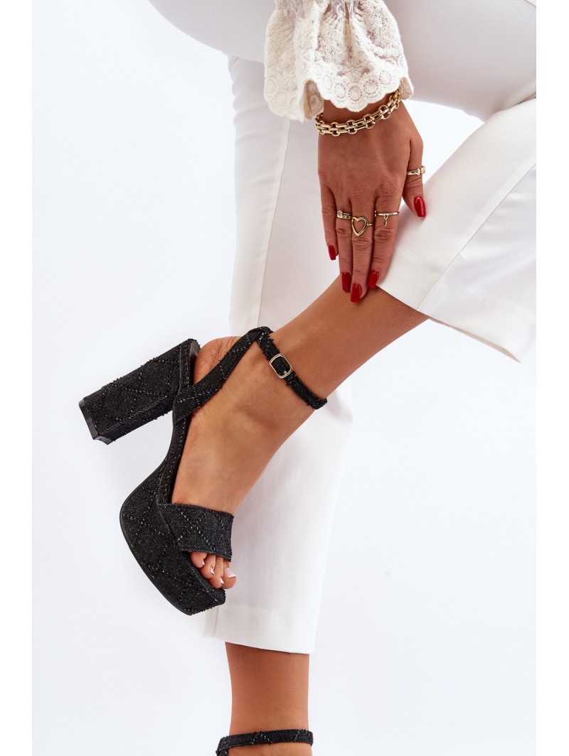 Black Jeans Sandals with Heel Acrana