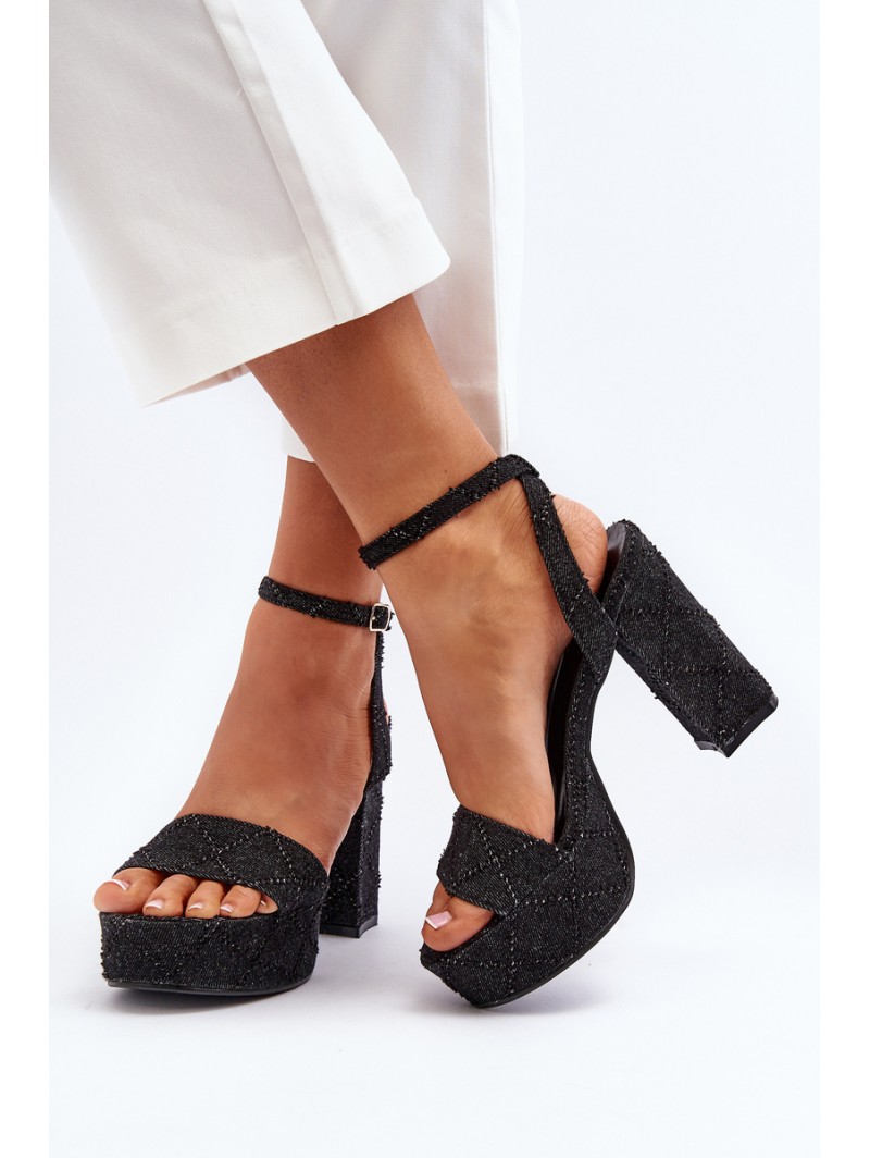 Black Jeans Sandals with Heel Acrana