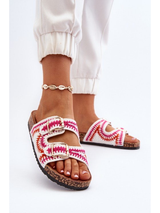 Women's White Slide Sandals with Cork Sole Fannea 2