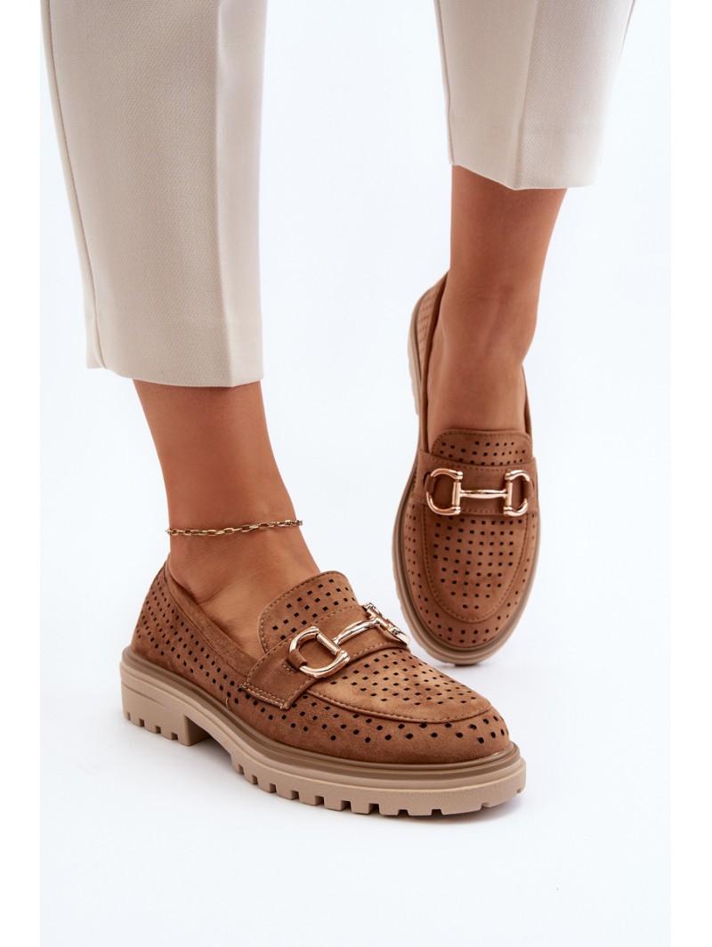 Women's Ajour Moccasins With Ornament Camel Talesse