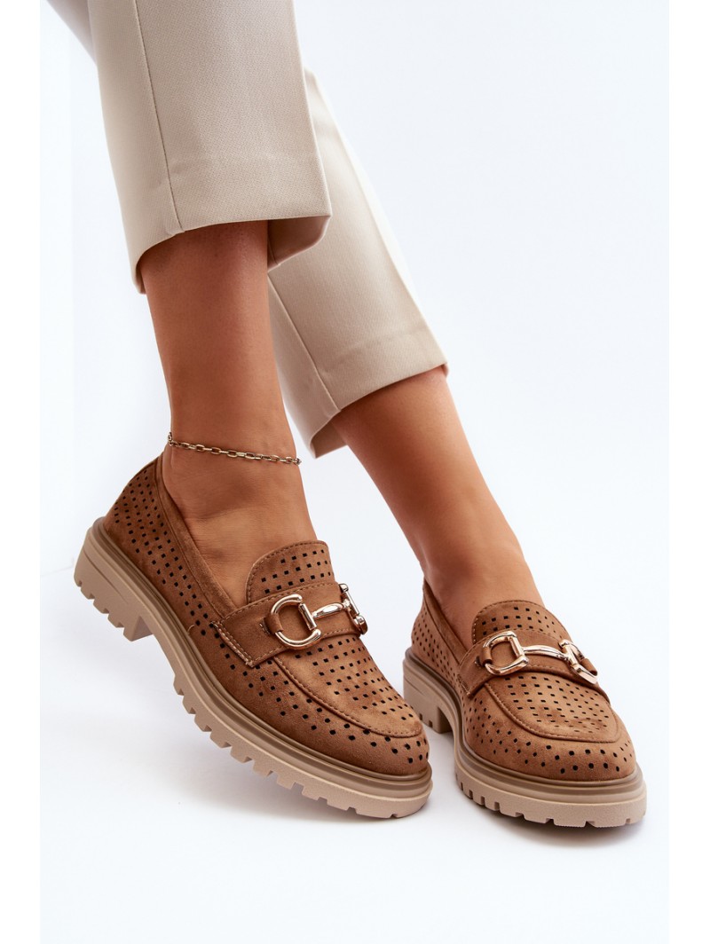 Women's Ajour Moccasins With Ornament Camel Talesse