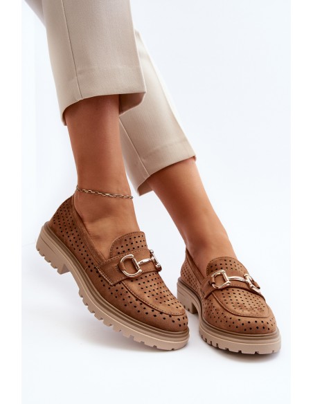 Women's Ajour Moccasins With Ornament Camel Talesse