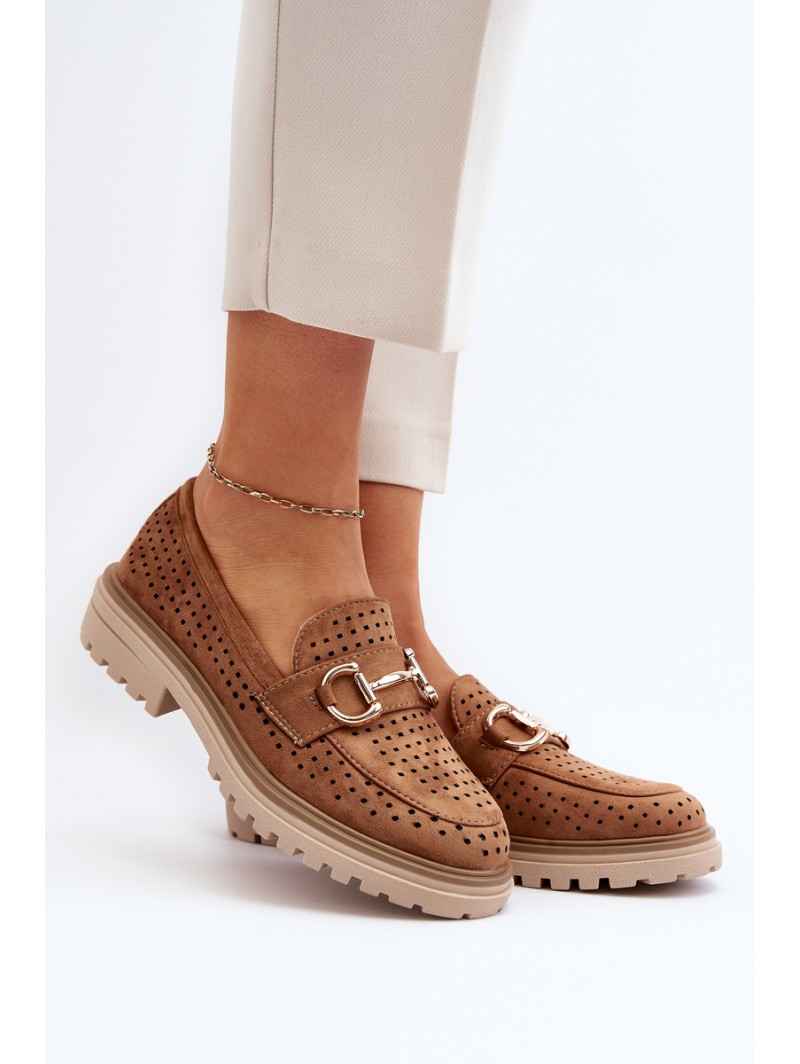 Women's Ajour Moccasins With Ornament Camel Talesse