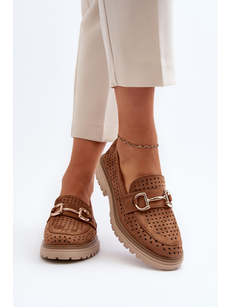 Women's Ajour Moccasins With Ornament Camel Talesse