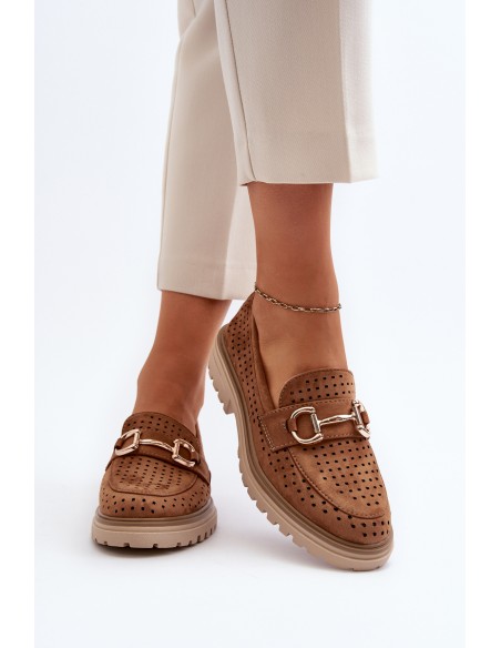 Women's Ajour Moccasins With Ornament Camel Talesse
