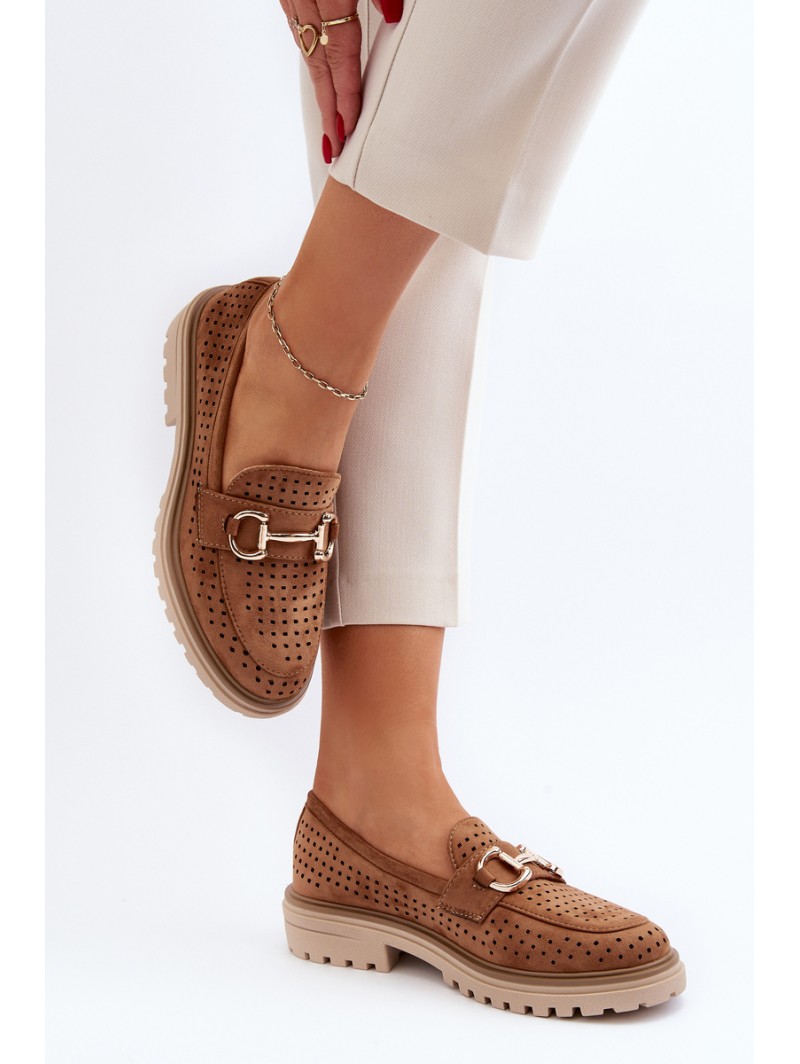 Women's Ajour Moccasins With Ornament Camel Talesse