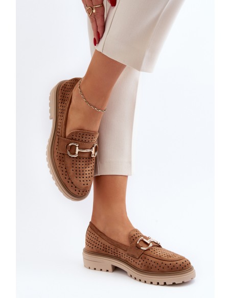 Women's Ajour Moccasins With Ornament Camel Talesse