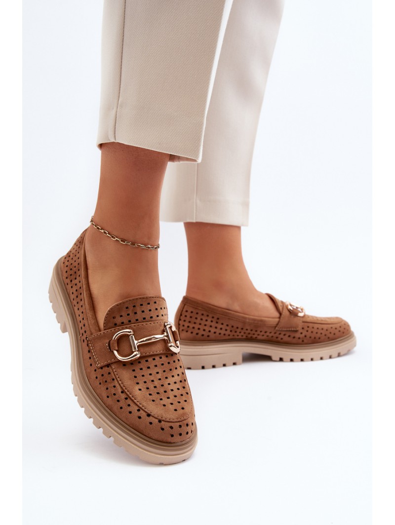 Women's Ajour Moccasins With Ornament Camel Talesse