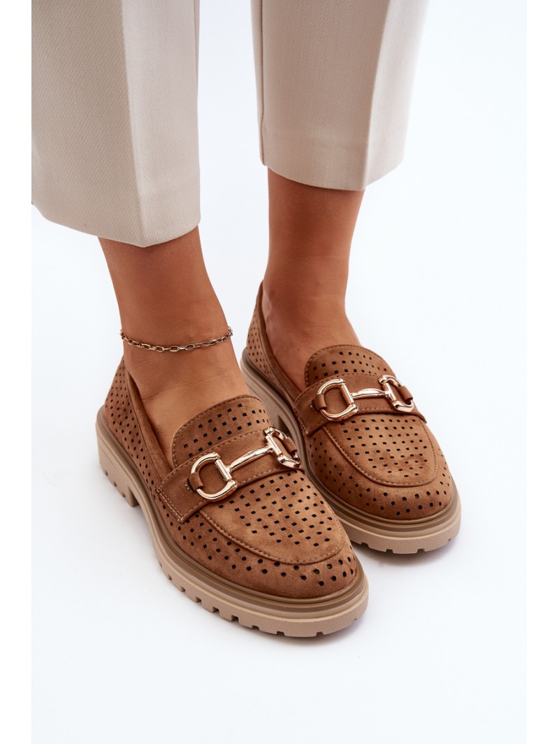 Women's Ajour Moccasins With Ornament Camel Talesse
