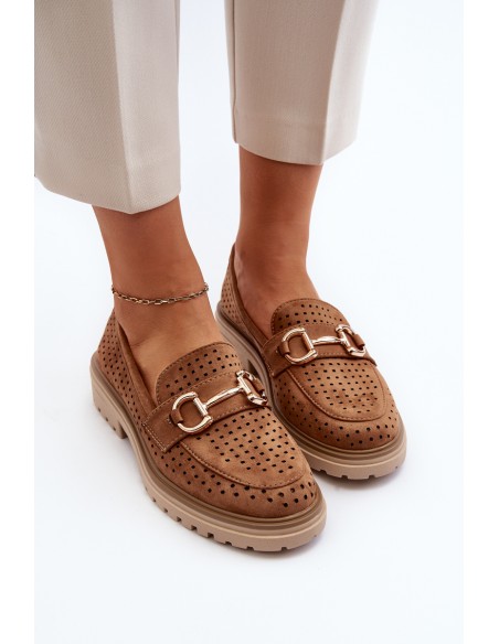 Women's Ajour Moccasins With Ornament Camel Talesse