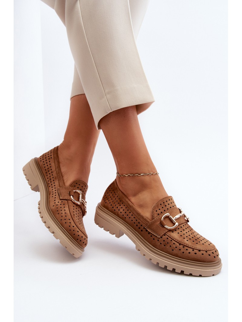 Women's Ajour Moccasins With Ornament Camel Talesse