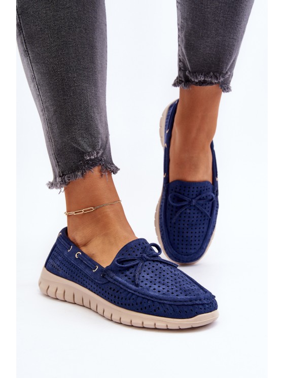Women's Moccasins with Bow Navy Blue Reece