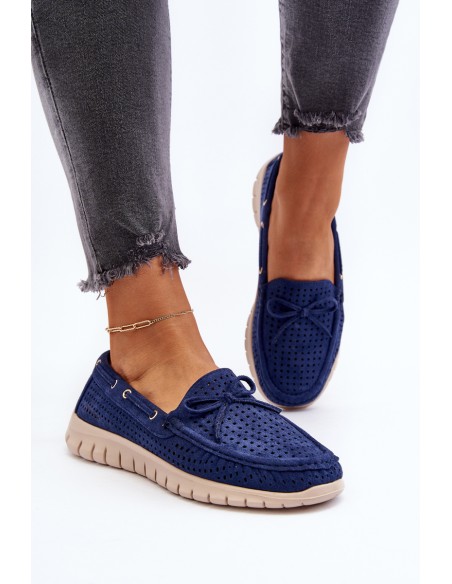 Women's Moccasins with Bow Navy Blue Reece