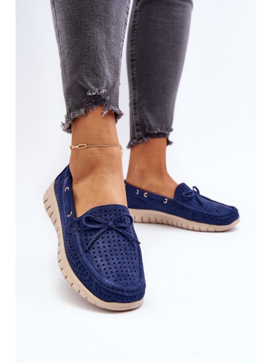 Women's Moccasins with Bow Navy Blue Reece 2