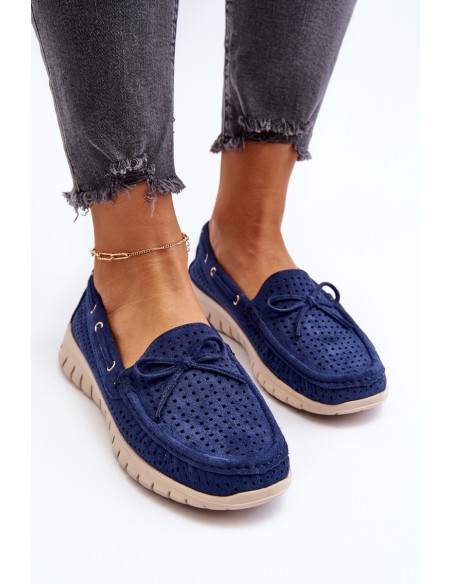 Women's Moccasins with Bow Navy Blue Reece