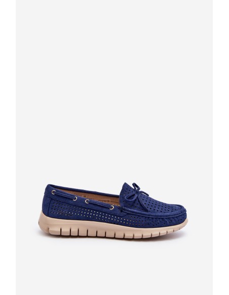 Women's Moccasins with Bow Navy Blue Reece