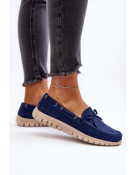 Women's Moccasins with Bow Navy Blue Reece